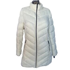 Ultra Light Puffer Jacket Womens Cream Packable Full Zip Classic Winter - Medium